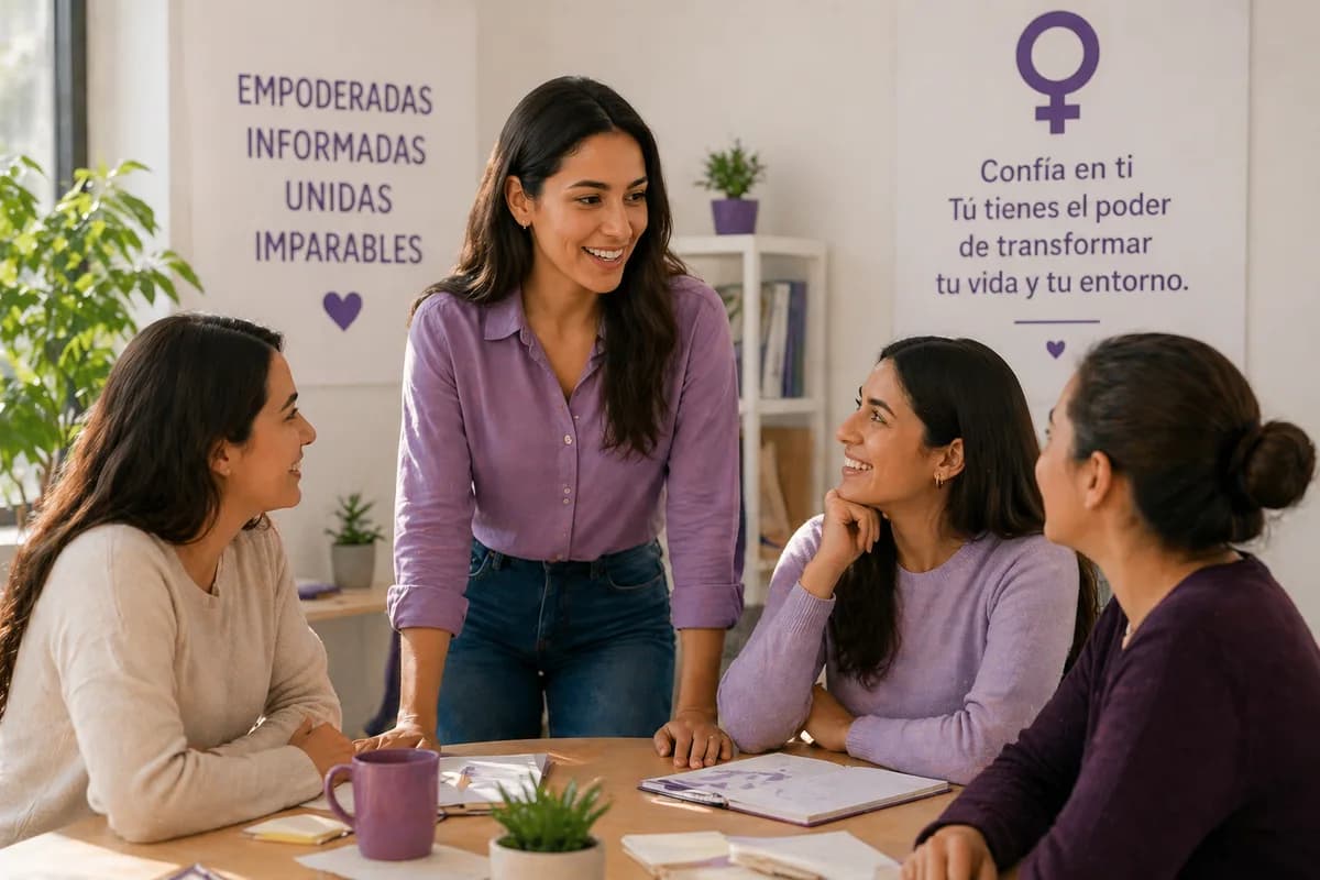 Grupo de mujeres apoyándose para vivir libres de violencia.