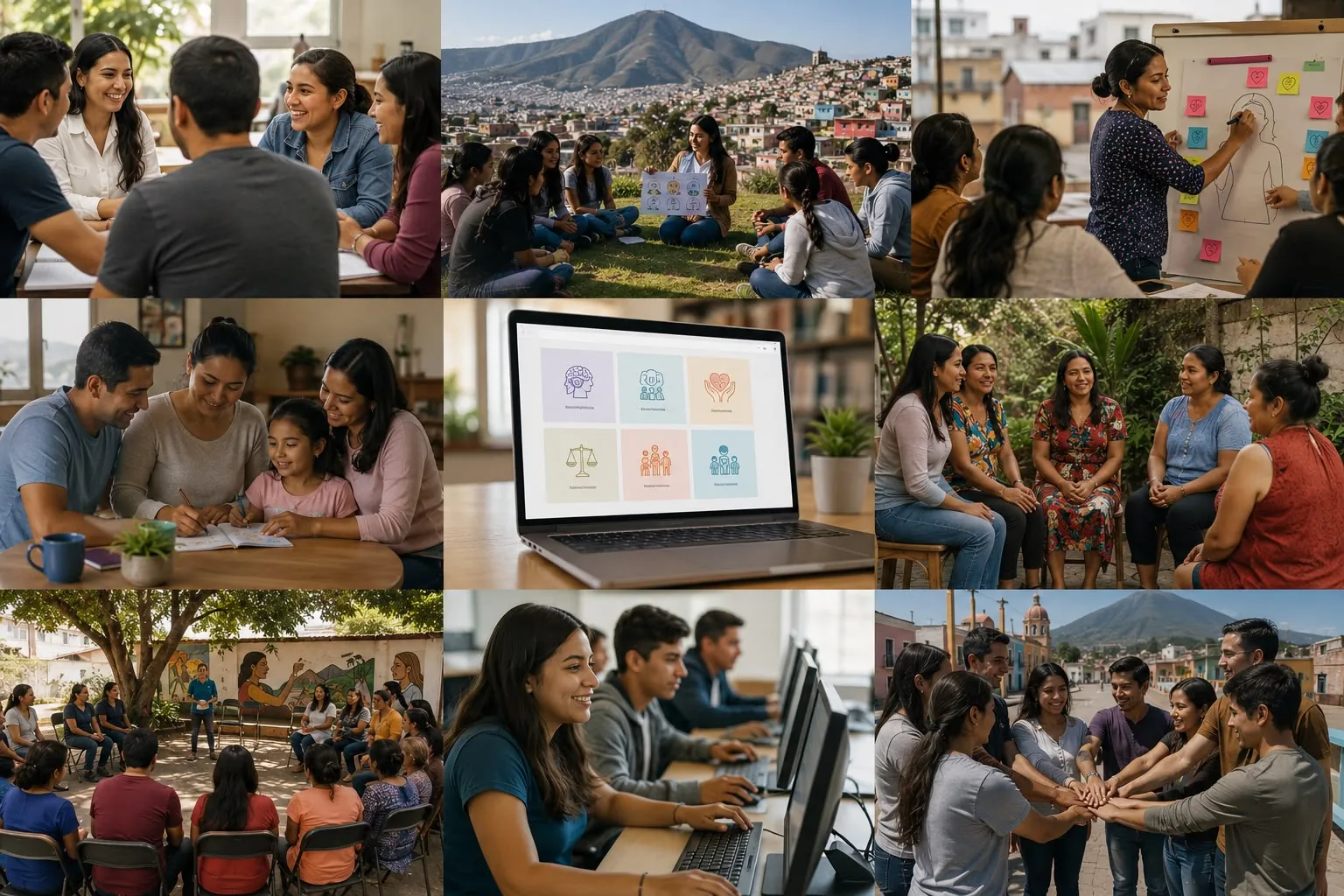 Grupo comunitario participando en una actividad de prevención y apoyo.